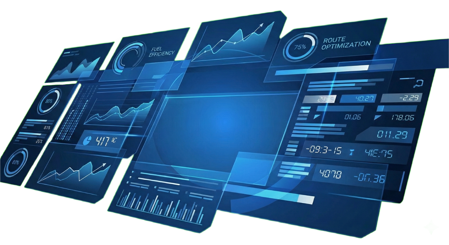 Abstract visualization of AI-powered truck monitoring system dashboard with clean data graphics